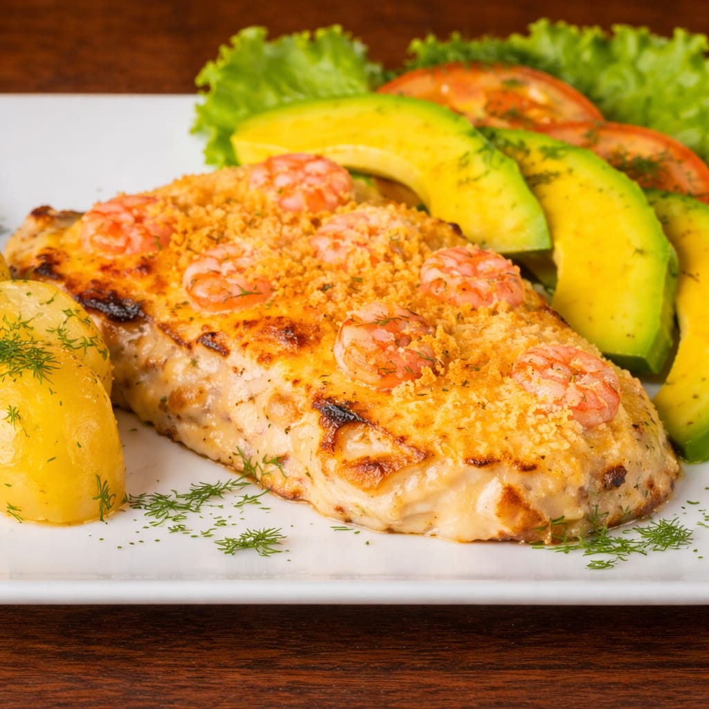 Pescado Gratinado con Camarones